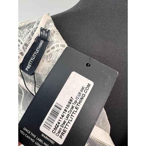 Pretty Little Thing Cream Corset Top Floral Sheer Lace Scoop Back Zip UK 12 NEW - Picture 5 of 5